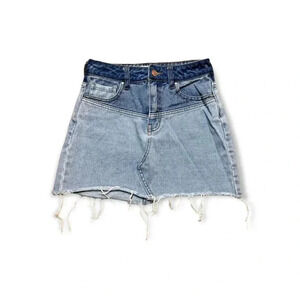 Pacsun Womens Blue Colorblock Distressed Denim Mini Skirt Sz 23 Raw‎ Edge Retro